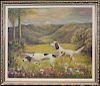 American School, Hounds in a Landscape. Signed
