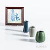 Marblehead Pottery Tile and Three Vases