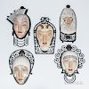 Five M. Bever Ceramic and Wrought Iron Masks