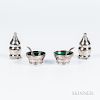 Two Sets of Georg Jensen Sterling Silver Pepper Shakers and Open Salts