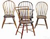 Four Pennsylvania Windsor chairs, 19th c., to inc