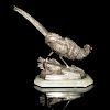 SILVER BRONZE PHEASANT ON MARBLE BASE