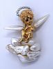 14 KT GOLD, MOTHER OF PEARL & SEED PEARL PENDANT / BROOCH 13.5 DWT
