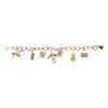 A Ladies 14K Oval Link Bracelet with Eight Charms