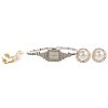 A Diamond Hamilton Watch in 14K & Pearl Earrings