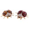 A Pair of Ladybug Pins with Diamonds in 18K