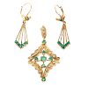A Pair of Dangle Earrings & Emerald Pendant in 14K