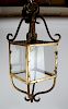 Lantern-Style Brass and Glass Ceiling Fixture