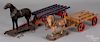 Two horse drawn pull toy wagons