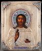 RUSSIAN ICON, SILVER AND ENAMELED OKLAD