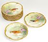 Set of 12 Limoges Fish Plates Signed "Barin"