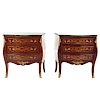 Pair of Louis XV Style Marquetry Bombe Commodes