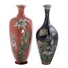 Two Japanese Cloisonne Enamel Panel Vases