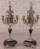 Pair of marble and brass candelabra, 19th c., 20