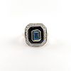 14K Gold, Diamond & Blue Topaz Ring