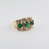 14K Gold, Emerald & Diamond Cluster Ring
