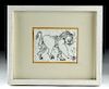 Signed Peter Brandes Monotype Drawing of Tiger, 1990