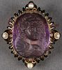 FRENCH CARVED AMETHYST CAMEO BROOCH