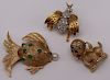 JEWELRY. (3) Vintage Gold Animal Form Brooches.