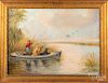 Oil on canvas duck hunting, signed Drum '11