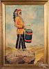 Oil on canvas Native American with drum