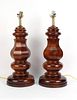 Pair of Turned Walnut Table Lamps, 20th C.