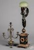 French bronze figural table lamp and candelabrum