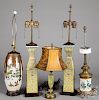 Pair of Chinese famille jaune table lamps, etc.