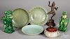 Three Chinese celadon glaze shallow bowls, etc.
