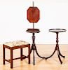Two English mahogany stands and a stool
