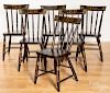 Set of six Pennsylvania painted plank seat chairs, etc.