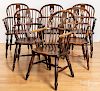 Assembled set of six English yewwood dining chairs