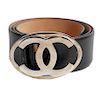 Chanel Black Calfskin Belt Gold CC Buckle Sz 34