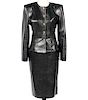 Loewe Black Lambskin Leather Skirt Suit Size 38