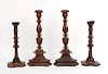 Four Carved Wood Candlesticks, 20th C.