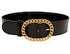 Gucci Black Leather Belt Gold Chain Buckle Size 70