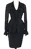 Thierry Mugler Black Velvet Skirt Suit Size 36