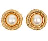 Chanel Faux Mabe Pearl Earrings Gold Tone 1980's