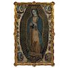 VIRGIN OF GUADALUPE WITH THE FOUR APPARITIONS. MEXICO, EARLY 19TH CENTURY. Oil on canvas with gold detailing.