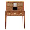 DESK. FRANCE, 19TH CENTURY. Wood decorated with geometric motif marquetry and golden metallic applications.