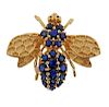 14K Gold Sapphire Bee Pin Brooch