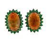 18K Gold Citrine Emerald Earrings