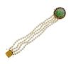 18k Gold Carved Jade Sapphire Pearl Bracelet 