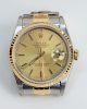Rolex Mens Wristwatch, Oyster Perpetual Datejust stainless and gold band, serial number L586376 in Rolex box, #16233.