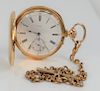 14 Karat Gold Closed Face Pocket Watch and Chain, dial and case marked 4475, quarter repeater, works marked Aug/Piguet Geneva. total weight 175.5 gram