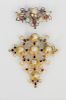 Two Piece Lot to include 18 karat gold brooch and pendant, each set with pearls and red stones, probably 18 - 19th century. largest 2 3/4 inches, 23.4