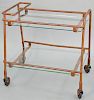 Jacques Adnet (1901-1984), French leather clad bar cart with glass shelves. height 27 inches, width 27 inches, depth 15 inches. Provenance: An Estate 