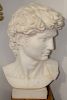 Monumental Italian Carrara Marble Bust of David, after Michelangelo, sculpture, 20th century. height 27 inches, width 17 1/2 inches.