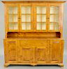 D.R. Dimes Custom Two Part Hutch, having four doors on lower section with one center drawer over two door flanked by two doors set on ogee feet, signe