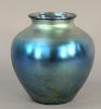 Steuben Blue Aurene Vase, bulbous shape hue iridescent, bottom marked Aurene, polished pontil. height 8 inches.